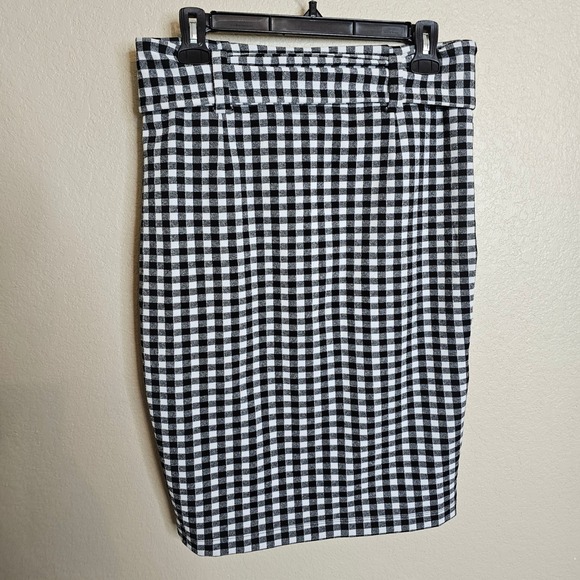 Maeve Anthropologie Gingham Pencil Skirt Black White Tie Waist Knit Medium - Picture 3 of 7